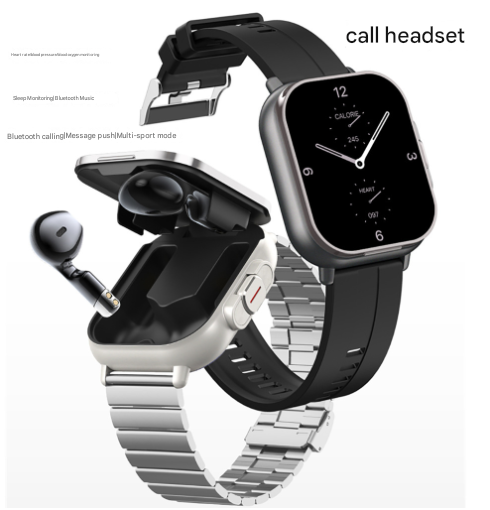 Black Steel 2 In 1 Bluetooth Smartwatch With Integrated Earbuds For Sports Smart Watches