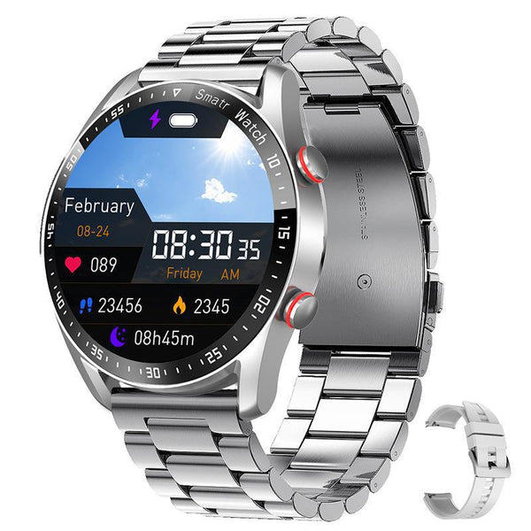 Silver Silicone +22Mm Mitsubishi Steel Strip Business Smartwatch With Ecg And Ppg Monitoring Stainless Strap Smart Watches