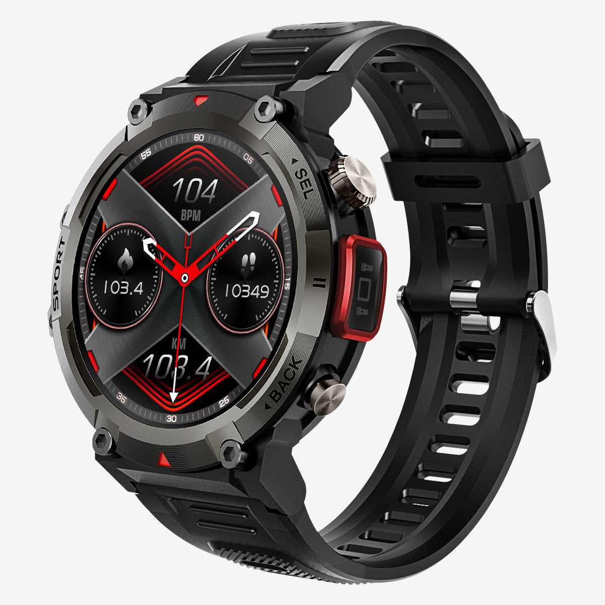 Black Red Outdoor Smartwatch With 1.45 Inch Hd Round Screen And Flashlight Smart Watches