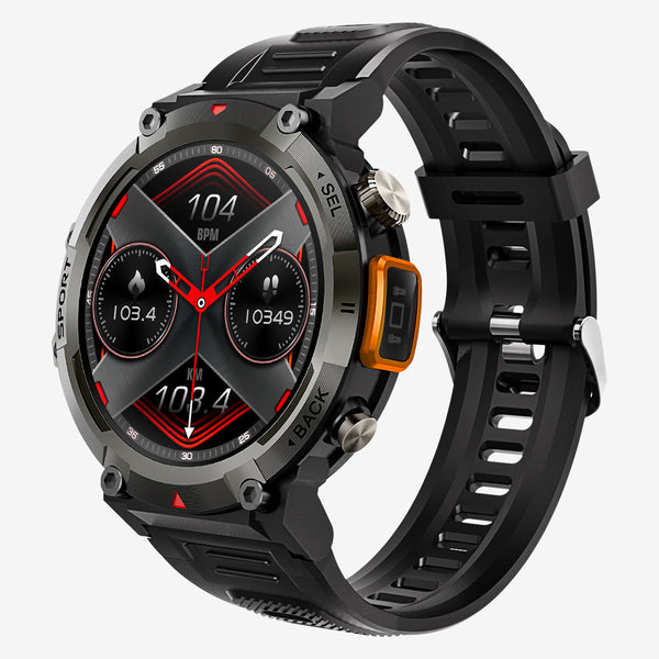 Black Orange Outdoor Smartwatch With 1.45 Inch Hd Round Screen And Flashlight Smart Watches