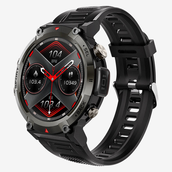 Black Outdoor Smartwatch With 1.45 Inch Hd Round Screen And Flashlight Smart Watches