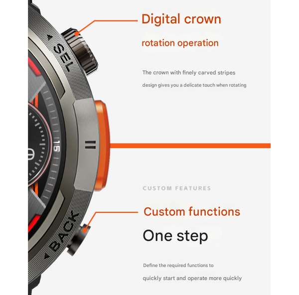 Black Steel Belts Outdoor Smartwatch With 1.45 Inch Hd Round Screen And Flashlight Smart Watches