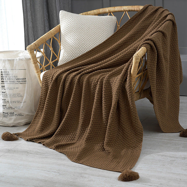 110Cm X 150Cm Coffee Knitted Sofa Blanket For Autumn And Winter Naps Blankets