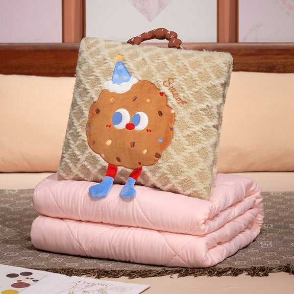 Yellow Cartoon Cookie Pillow Blanket 2 In 1 For Winter And Office Use Pillows