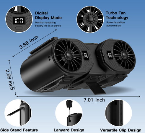 Brown Orange Portable Turbo Waist Fan With Digital Display And Dual Air Outlets Portable Fans