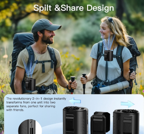 Black Turbo Waist Fan With Digital Display And Dual Air Outlets Portable Fans