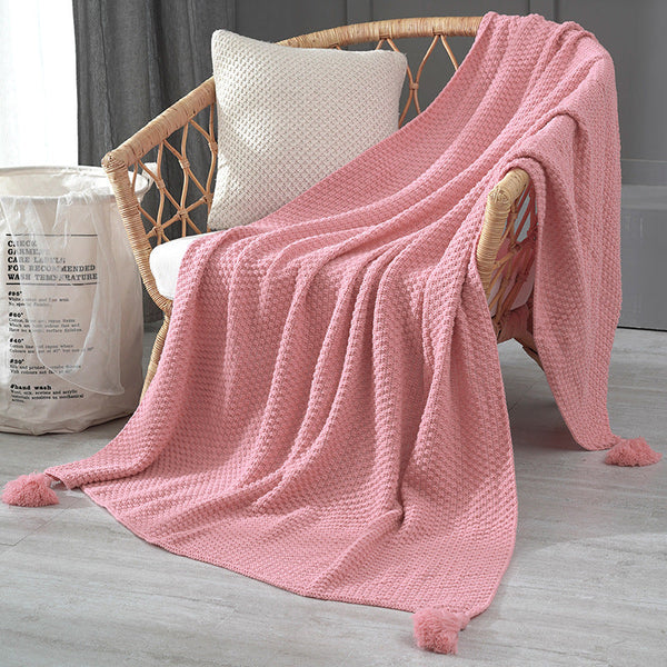 110Cm X 150Cm Pink Knitted Sofa Blanket For Autumn And Winter Naps Blankets