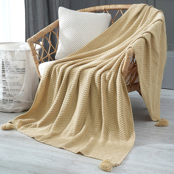 110Cm X 150Cm Khaki Knitted Sofa Blanket For Autumn And Winter Naps Blankets