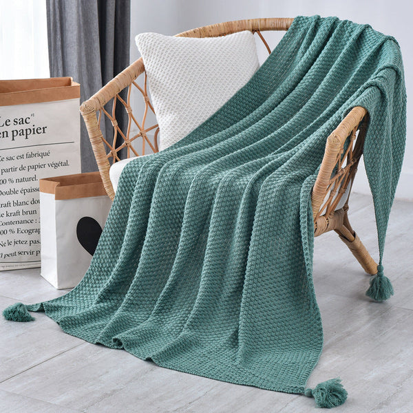 110Cm X 150Cm Green Knitted Sofa Blanket For Autumn And Winter Naps Blankets