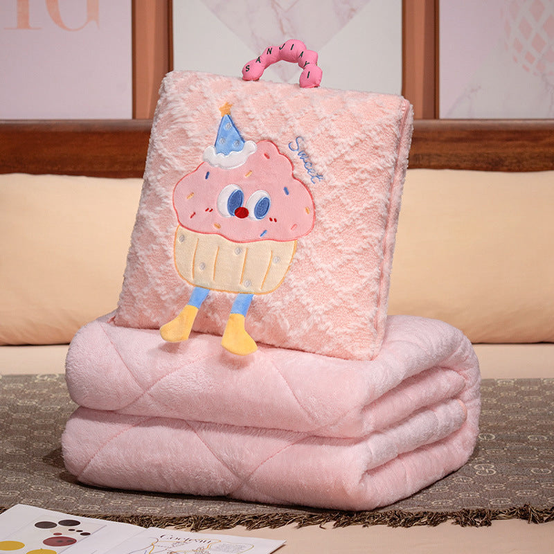 Pink Thick Fleece Cartoon Cookie Pillow Blanket 2 In 1 For Winter And Office Use Blankets