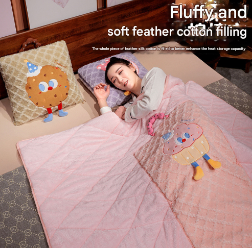 Coffee Thick Fleece Cartoon Cookie Pillow Blanket 2 In 1 For Winter And Office Use Blankets