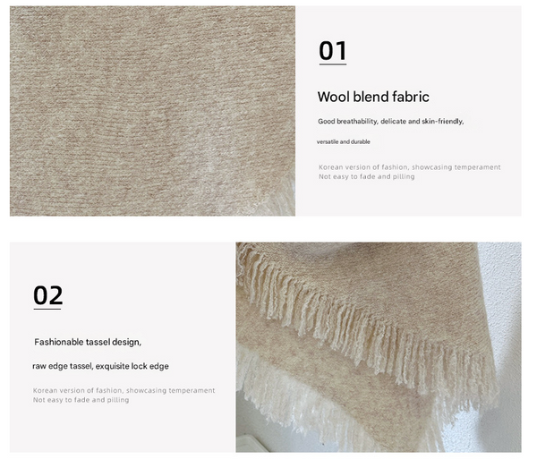 Black Versatile Fringed Faux Wool Triangle Shawl Warm Knitted Scarf Scarves & Wraps