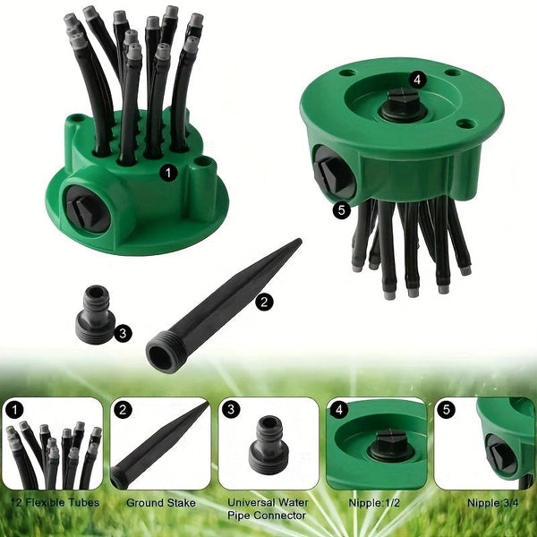 3 Piece 360 Degree Multi Head Garden Sprinkler Set Efficient Watering Solution Lawn Sprinklers & Sprinkler Heads