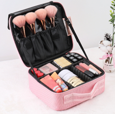Pink Oxford Fabric Makeup Case With Mirror And Partitions All In One Tool Box Makeup Bags & Cases