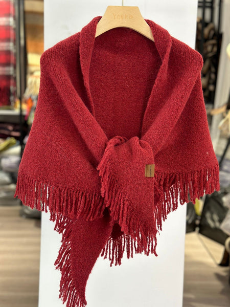 Red Versatile Fringed Faux Wool Triangle Shawl Warm Knitted Scarf Scarves & Wraps