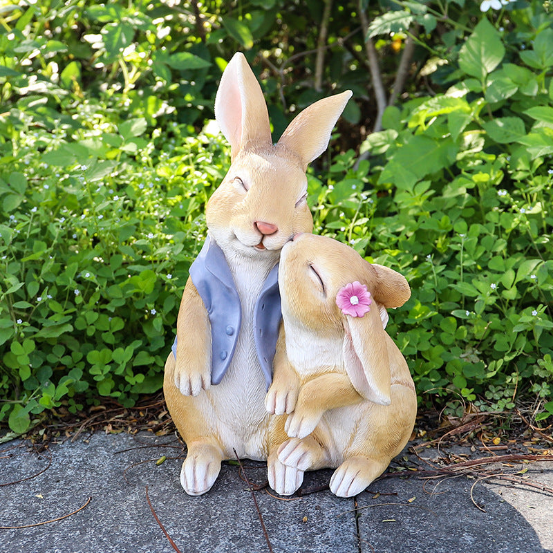 Kisses Rabbits Cute Resin Garden Ornament Charming Outdoor Decor Ornaments & Statues