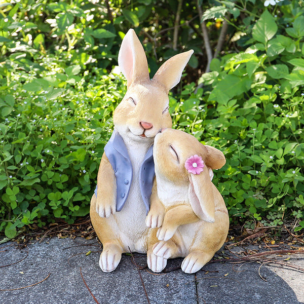 Kisses Rabbits Cute Resin Garden Ornament Charming Outdoor Decor Ornaments & Statues