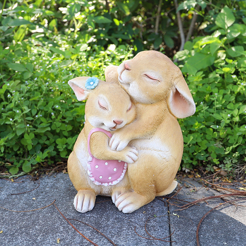 Hug Rabbits Cute Resin Garden Ornament Charming Outdoor Decor Ornaments & Statues