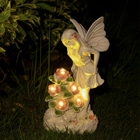 Solar Angel Fairy Garden Statue Elegant Outdoor Decor Ornaments & Statues