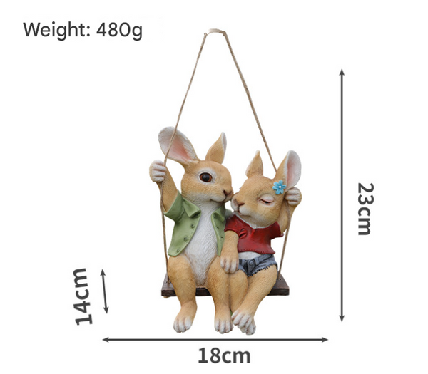 Cartoon Rabbit Couple Swing Garden Ornament Charming Resin Decor Ornaments & Statues