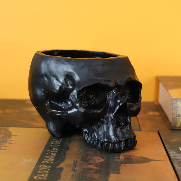 Black Halloween Skull Resin Desktop Ornament And Pen Holder Spooky Decor Ornaments & Statues