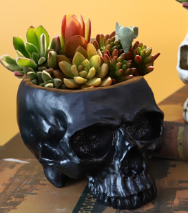 Black Halloween Skull Resin Desktop Ornament And Pen Holder Spooky Decor Ornaments & Statues