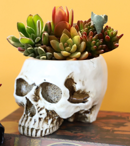 White Halloween Skull Resin Desktop Ornament And Pen Holder Spooky Decor Ornaments & Statues