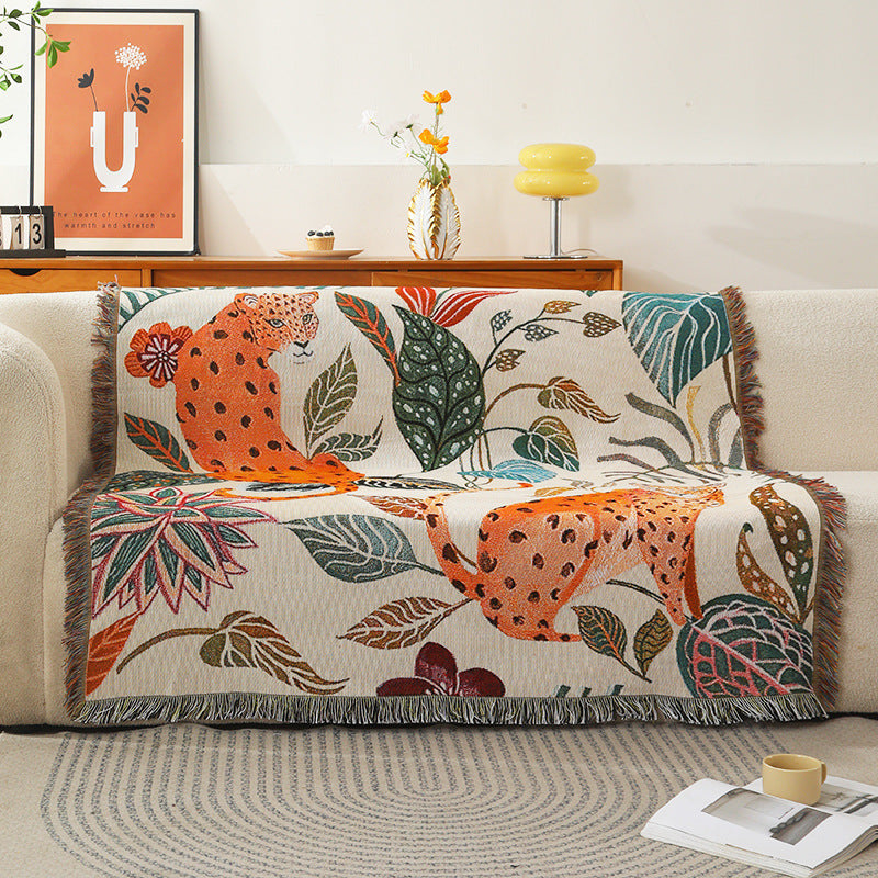 130*160Cm Leopard Print Jacquard Blanket Multi Function Design Blankets