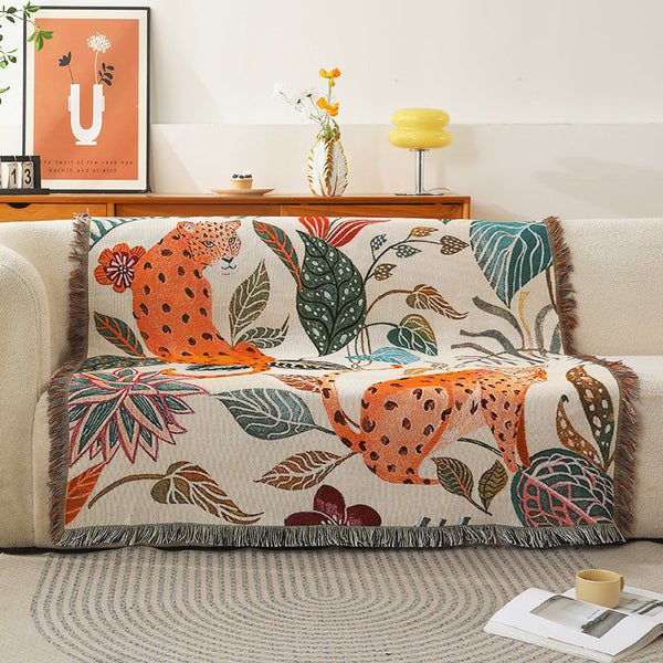 130*160Cm Leopard Print Jacquard Blanket Multi Function Design Blankets