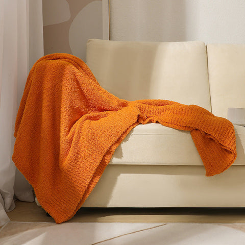 Orange Plush Solid Color Knitted Blanket For Sofa And Office Cozy Comfort Throws & Afghans