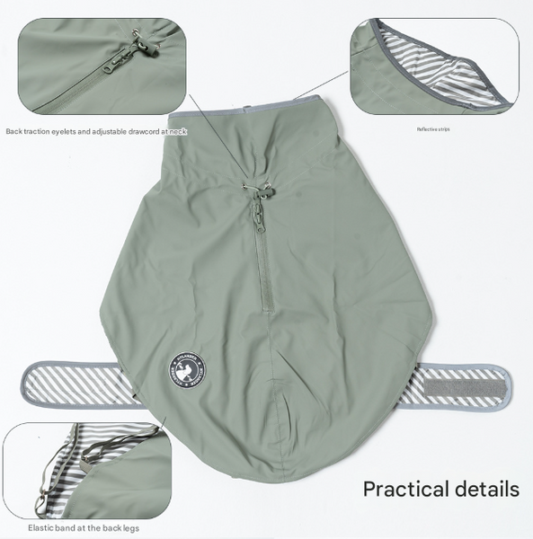 50# Grey Waterproof Reflective Dog Raincoat For Small To Large Dogs Dog Clothing & Shoes