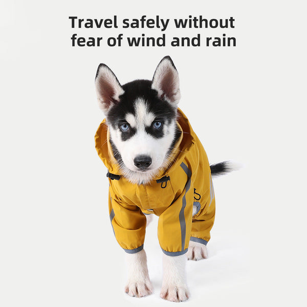 Bright Yellow And Gray Trim Waterproof Four Legged Dog Raincoat With Leash Hole Small Breeds Size Binoculars & Monoculars