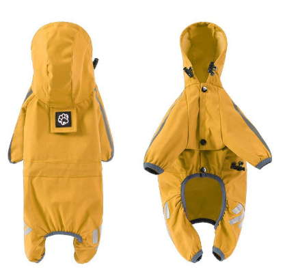 L Bright Yellow And Gray Trim Waterproof Four Legged Dog Raincoat With Leash Hole For Small Breeds Dog Clothing & Shoes