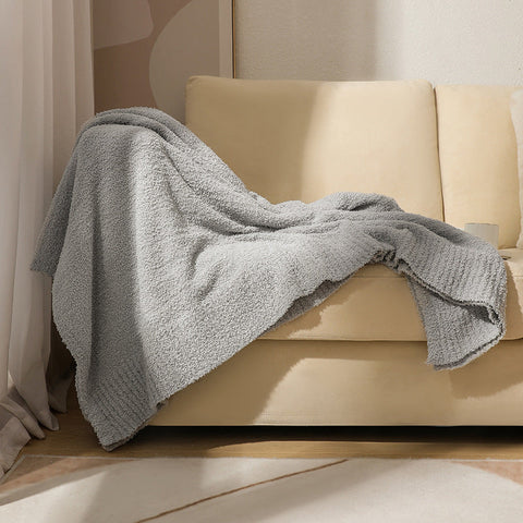 Light Grey Solid Color Plush Knitted Blanket For Sofa And Office 152 X 203 Cm 1150G Throws & Afghans