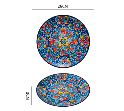 Lambos 10 Inch Bohemian Ceramic Shallow Plate Plates