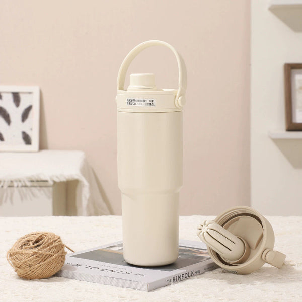 White 30Oz Ceramic Lined Insulated Tumbler With Handle 735Ml Stainless Steel Travel Mug Vacuum Flasks & Mugs