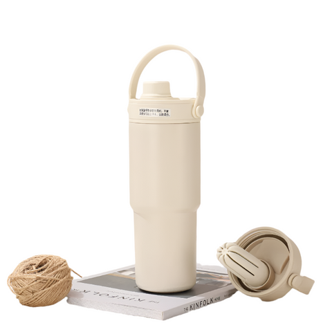 White 30Oz Ceramic Lined Insulated Tumbler With Handle 735Ml Stainless Steel Travel Mug Vacuum Flasks & Mugs