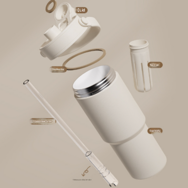 White 30Oz Ceramic Lined Insulated Tumbler With Handle 735Ml Stainless Steel Travel Mug Vacuum Flasks & Mugs