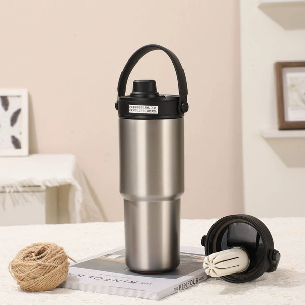 Silver 30Oz Ceramic Lined Insulated Tumbler With Handle 735Ml Stainless Steel Travel Mug Vacuum Flasks & Mugs