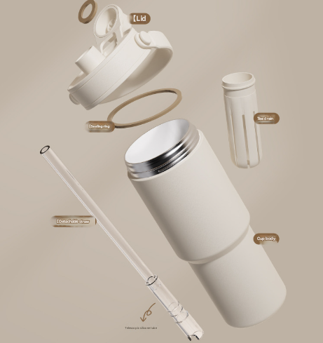 Light Coffee 30Oz Ceramic Lined Insulated Tumbler With Handle 735Ml Stainless Steel Travel Mug Vacuum Flasks & Mugs