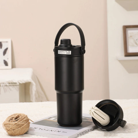 Black 30Oz Ceramic Lined Insulated Tumbler With Handle 735Ml Stainless Steel Travel Mug Vacuum Flasks & Mugs