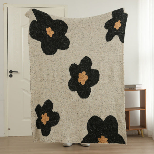 White Black Knitted Sofa Blanket With Plush Side 130 X 160 Cm 950G Blankets