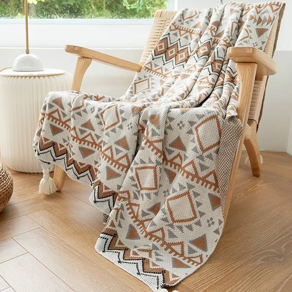 Beige Grey Bohemian Knitted Sofa Blanket 130 X 170 Cm 900G Ideal For Hotel And Nap Use Blankets