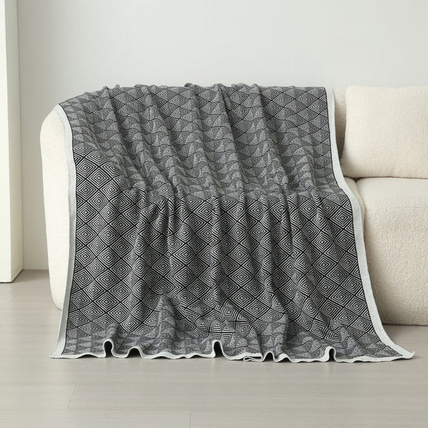 Dark Grey Knitted Sofa Blanket With Plush Side 130 X 170 Cm 720G Ideal For Napping And Office Use Blankets