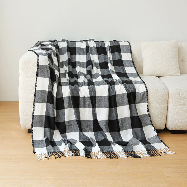 Classic Black White Checkered Faux Cashmere Blanket 130 X 210 Cm 650G Blankets