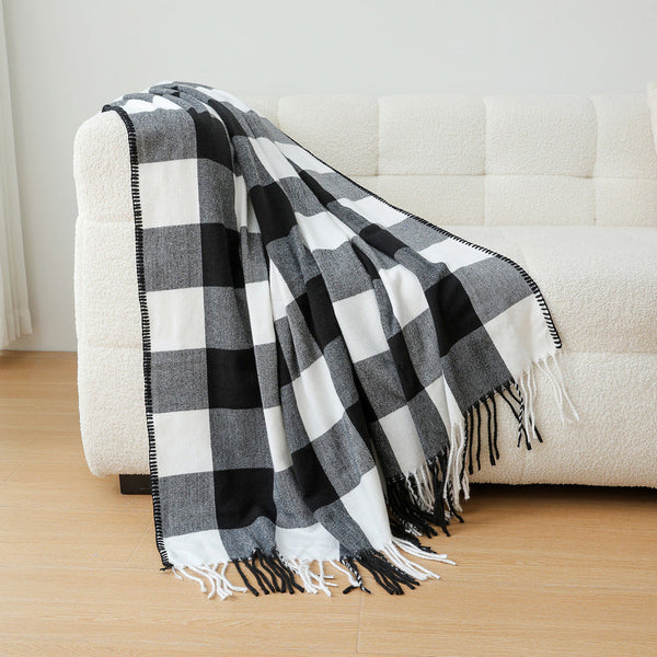Classic Black White Checkered Faux Cashmere Blanket 130 X 210 Cm 650G Blankets