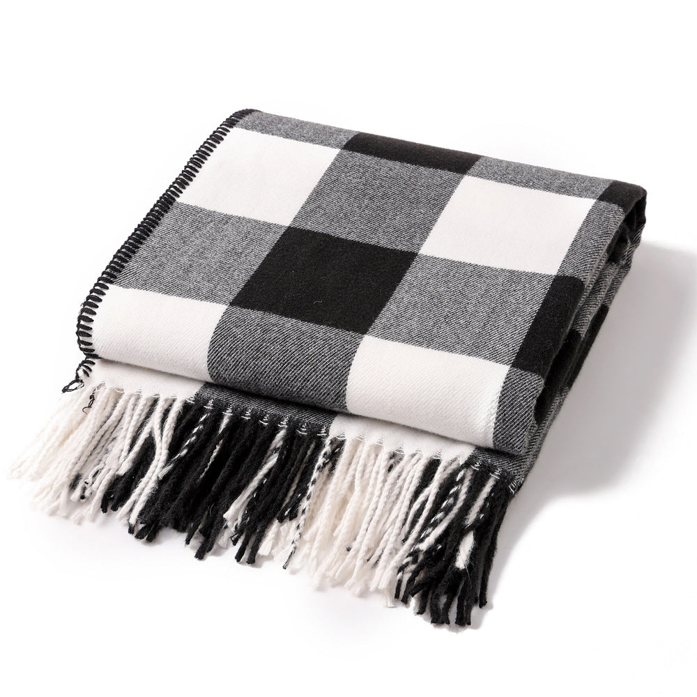 Classic Black White Checkered Faux Cashmere Blanket 130 X 210 Cm 650G Blankets