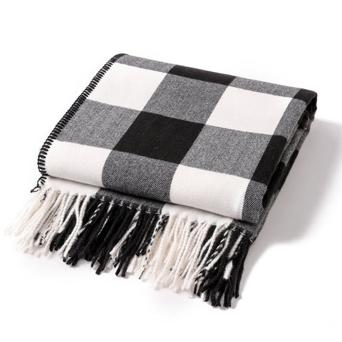 Classic Black White Checkered Faux Cashmere Blanket 130 X 210 Cm 650G Blankets