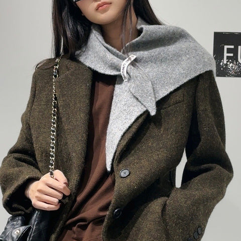 2 Piece Light Grey Elegant Wool Blend Triangle Scarf Luxurious Knit Shawl For Women (39 X 110Cm) Scarves & Wraps