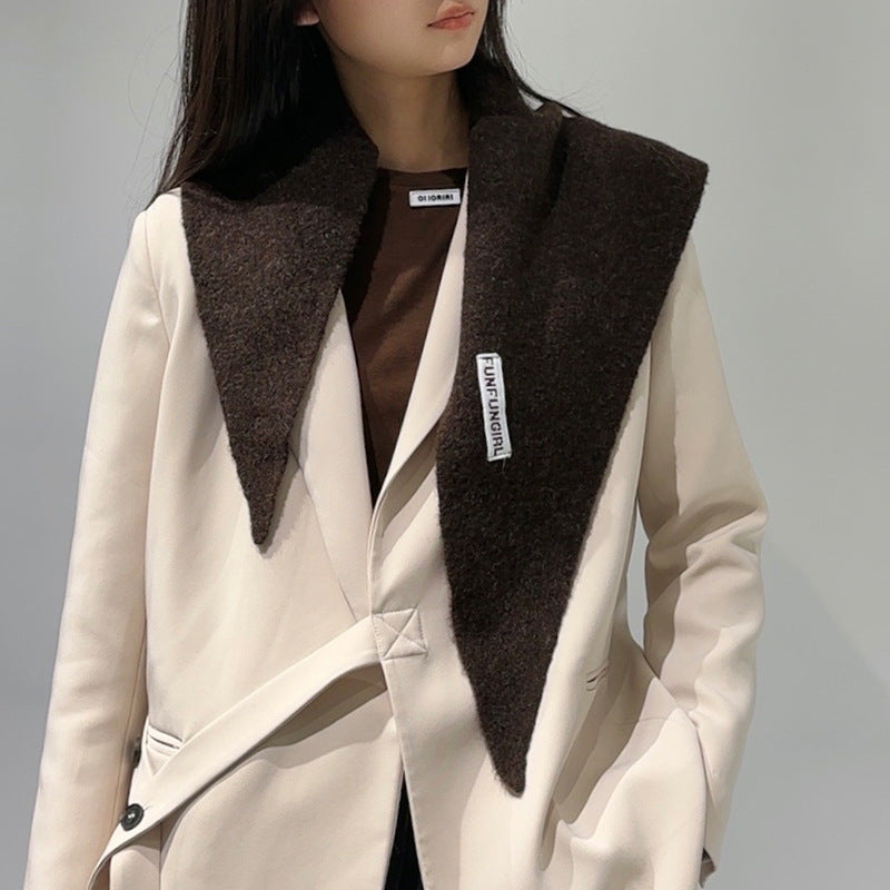 2 Piece Black Coffee Elegant Wool Blend Triangle Scarf Luxurious Knit Shawl For Women (39 X 110Cm) Scarves & Wraps